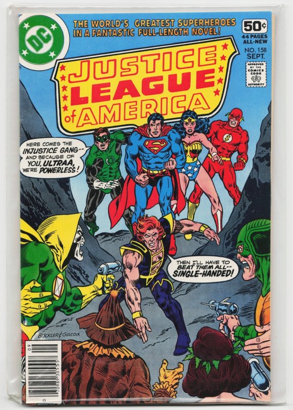Justice League of America #158 (DC Comics, 1978), raw, ungraded comic book — front cover