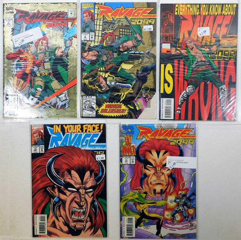Ravage 2099 Lot of 5 #1, 2, 9, 10, 15 (1992) Marvel Comics 1st Print Comic Books (Marvel Comics, 1992), raw, ungraded comic book — front cover