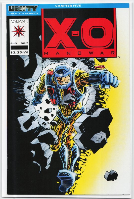 X-O Manowar #7 (Valiant Comics, 1992), raw, ungraded comic book — front cover