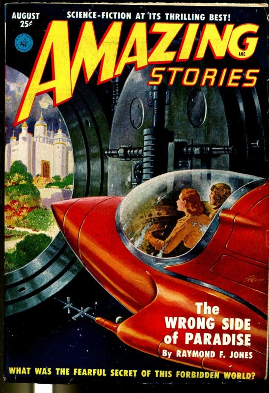 Amazing Stories 8/1951-Robert Gibson Jones Retro Rocket-cover-high Grade-VF, raw comic book in VF condition — front cover