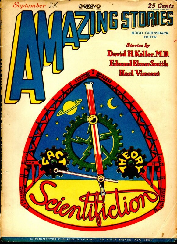 Amazing Stories 9/1928-Gernsback-historic Sci-fi Pulp-Skylark-EE Smith-VG, raw comic book in VG condition — front cover