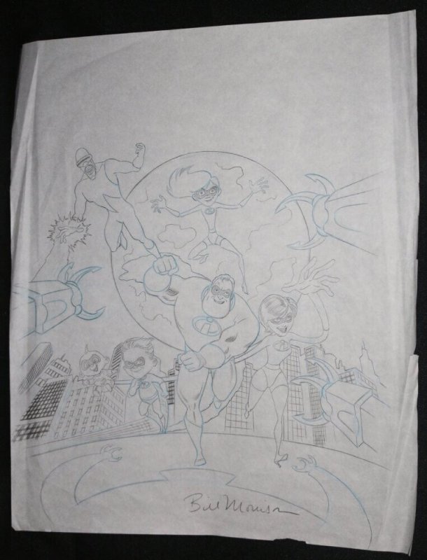 Pixar's the Incredibles Pencil Art for Limited Edition Print by Bill Morrison, raw, ungraded comic book — front cover