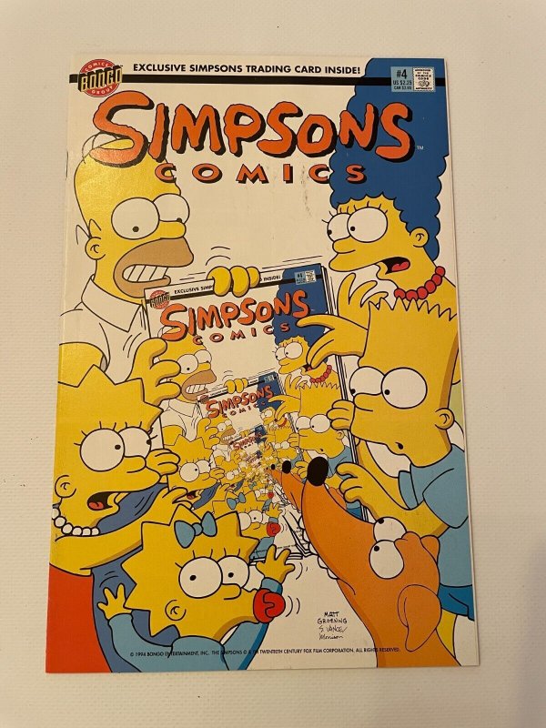 Simpsons Comics #4 (Bongo Comics), raw comic book in NM- condition — front cover