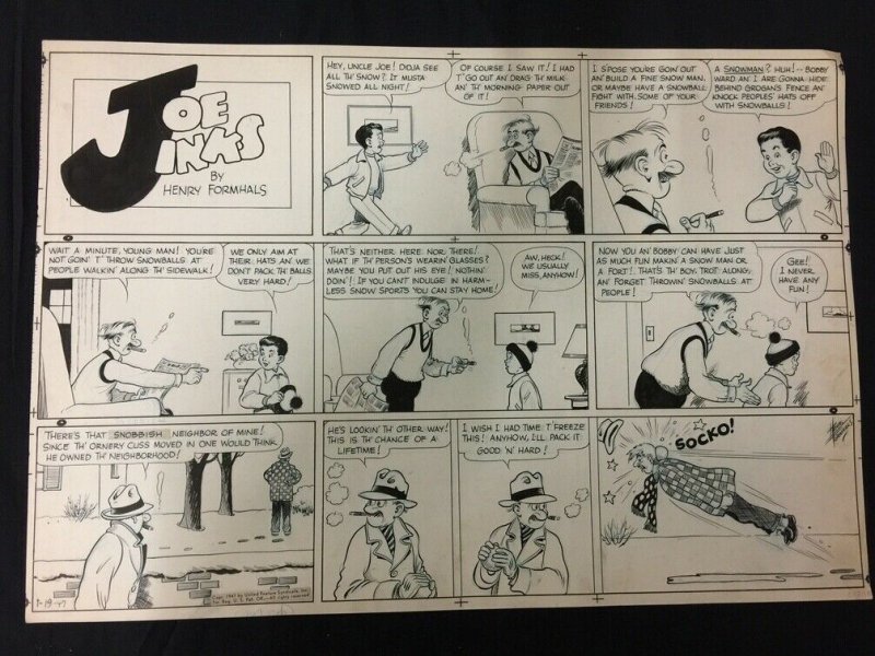 Joe Jinks Sunday Newspaper Original Comic Strip Art Herny Formhals 1/19/47, raw, ungraded comic book — front cover