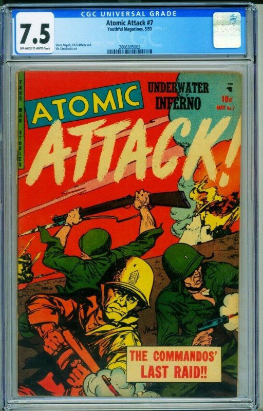 Atomic Attack #7, CGC 7.5 graded comic book, Universal Blue label — front cover in its holder
