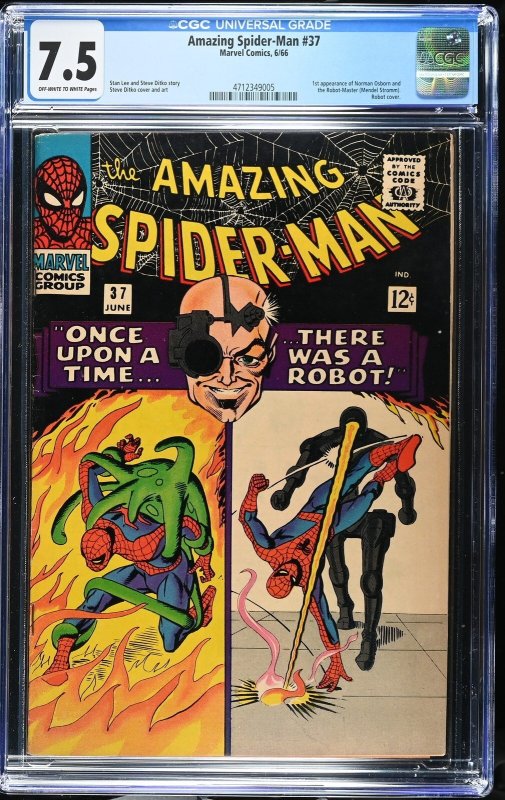 Amazing Spider-Man #37 (Marvel Comics, 1966), CGC 7.5 graded comic book, Universal Blue label — front cover in its holder
