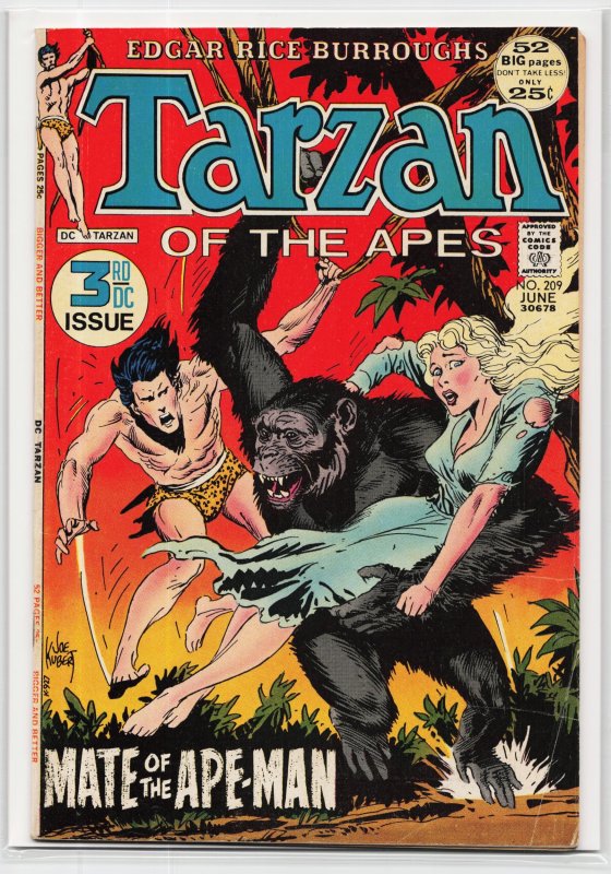 Edgar Rice Burroughs' Tarzan #209 (Gold Key, 1972), raw, ungraded comic book — front cover