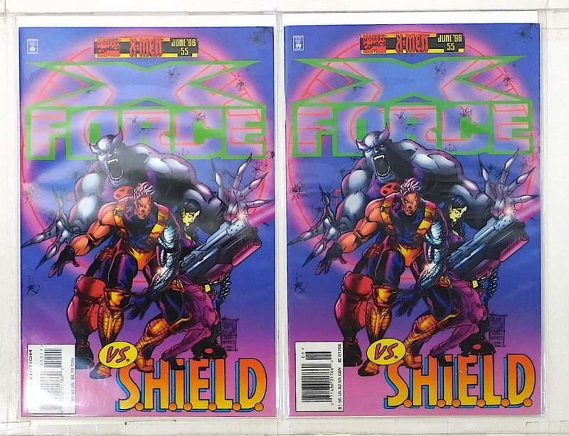 X-Force Lot of 2 #55, 55 Newsstand (1996) Marvel Comics 1st Print Comic Books (Marvel Comics, 1996), raw, ungraded comic book — front cover