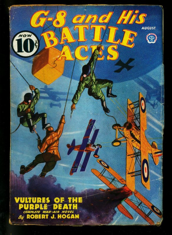 Pulp: G-8 and His Battle Aces Pulp August 1936- Vultures of the Purple Death... (1936), raw, ungraded comic book — front cover