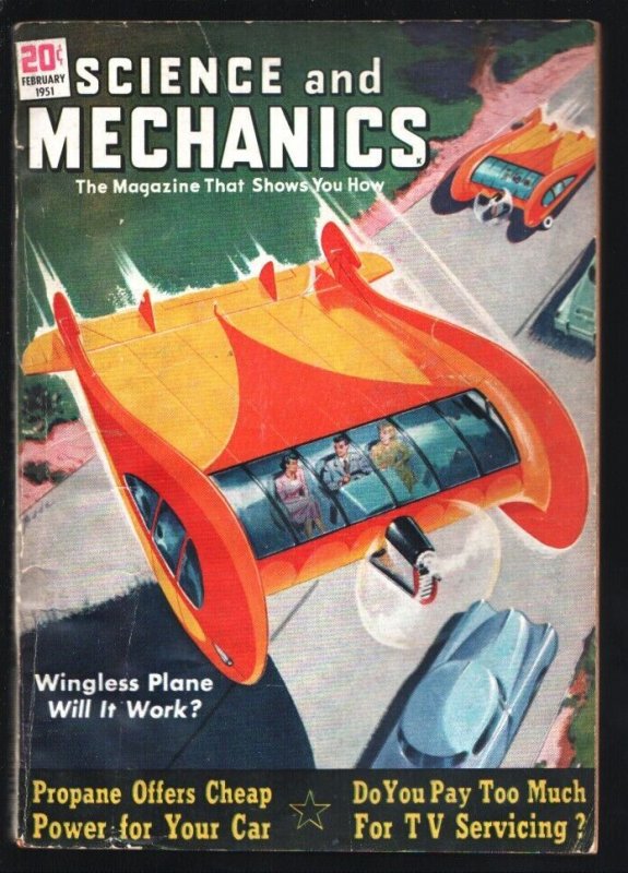 Pulp: Science and Mechanics 2/1951-Wingless Plane Cover-Studebaker Commander..., raw, ungraded comic book — front cover