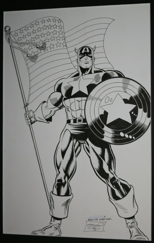 Captain America Full Figure Commission - 1996 Signed art by Steven Butler (1996), raw, ungraded comic book — front cover
