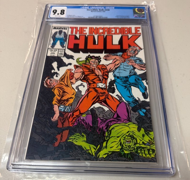 Incredible Hulk #330 (Marvel Comics), CGC 9.8 graded comic book, Universal Blue label — front cover in its holder