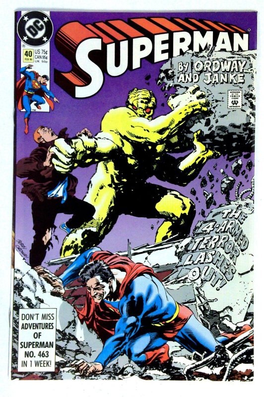 Superman #40 (DC Comics, 1990), raw comic book in NM- condition — front cover