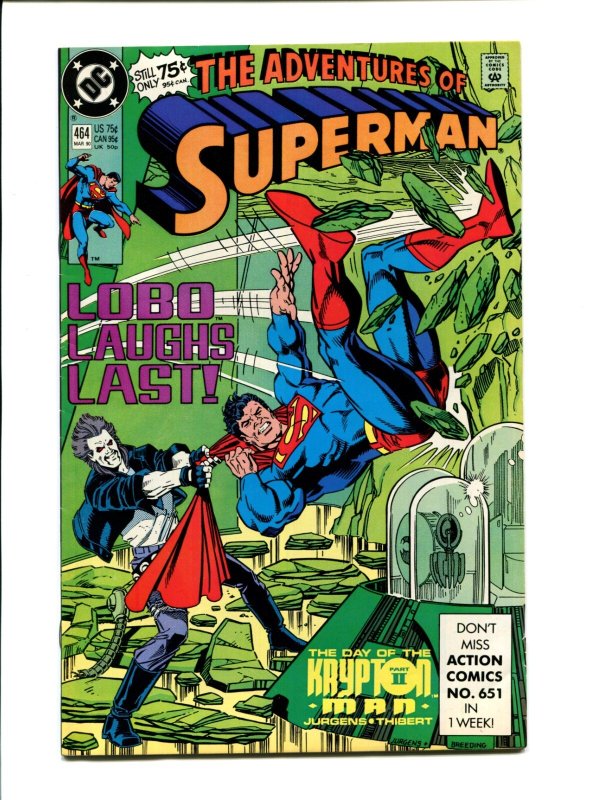 Adventures of Superman #464 (DC Comics, 1990), raw comic book in 9.0 condition — front cover