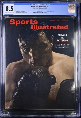 Sports Illustrated Feb #1 (Time Inc., 1965), CGC 8.5 graded comic book, Universal Blue label — front cover in its holder