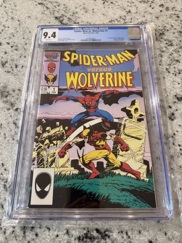 Spider-Man vs. Wolverine #1 (Marvel Comics), CGC 9.4 graded comic book, Universal Blue label — front cover in its holder