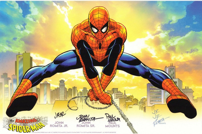 Amazing Spider-Man Print - Signed by John Romita Sr., Romita Jr., & Paul Mounts, raw, ungraded comic book — front cover