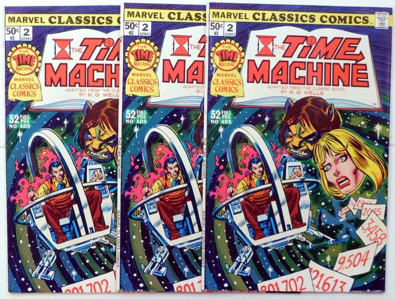 Marvel Classics the Time Machine Lot of 3 #2 x3 1976 Marvel 1st Print Comics (Marvel Comics, 1976), raw, ungraded comic book — front cover