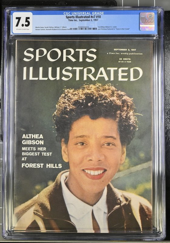 Sports Illustrated Sep #2 (1957), CGC 7.5 graded comic book, Universal Blue label — front cover in its holder