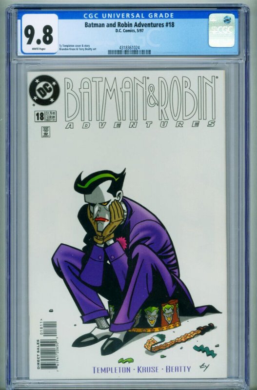 Batman and Robin Adventures #18 (DC Comics), CGC 9.8 graded comic book, Universal Blue label — front cover in its holder