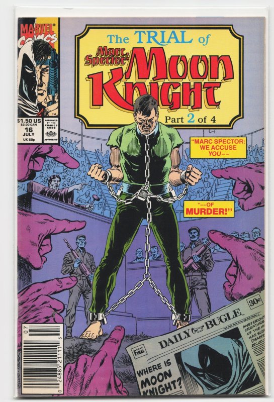 Marc Spector: Moon Knight #16 (Marvel Comics, 1990), raw, ungraded comic book — front cover