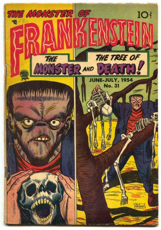 Frankenstein #31-1954 Dick BRIEFER-Golden Age Horror -Skull Cover VG (Prize Comics, 1954), raw comic book in VG condition — front cover