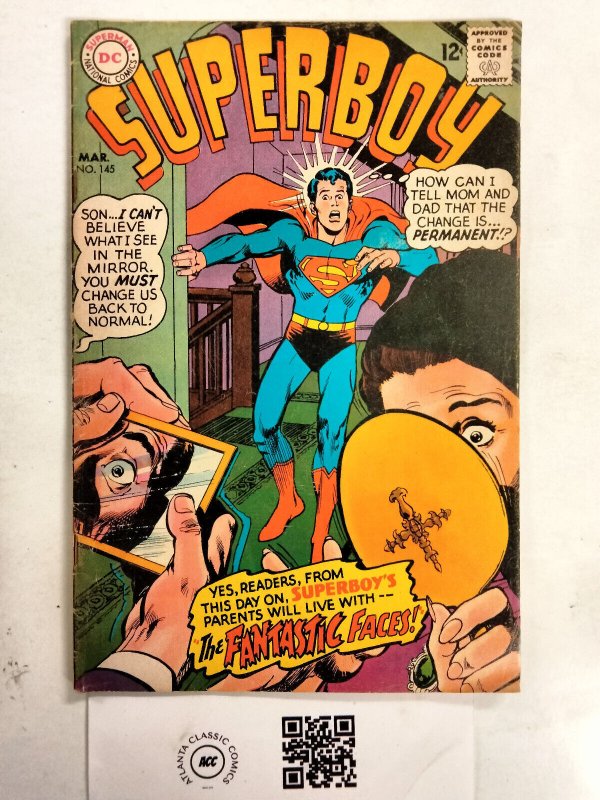Superboy #145 (DC Comics, 1968), raw comic book in FN condition — front cover