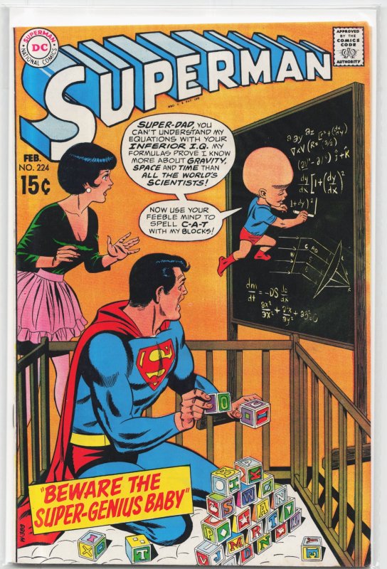 Superman #224 (DC Comics, 1970), raw, ungraded comic book — front cover