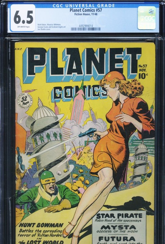 Planet Comics #57 (Fiction House), CGC 6.5 graded comic book, Universal Blue label — front cover in its holder