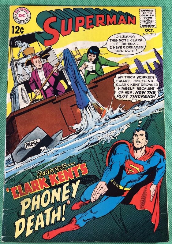 Superman #210 (DC Comics, 1939), raw comic book in VG+ 4.5 condition — front cover