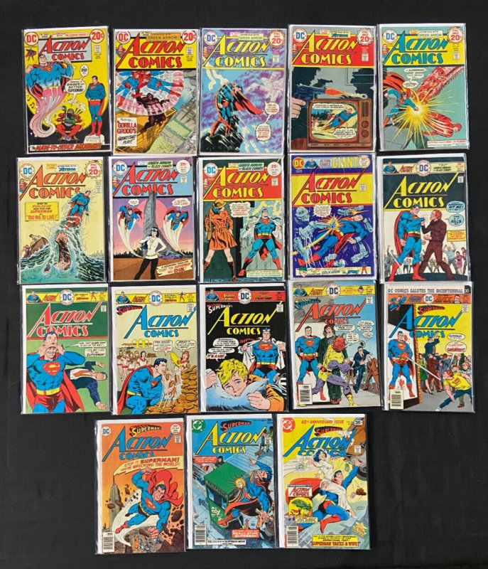 Action Comics High Grade Lot 18 Bronze Age Comics Most VF or Better, raw comic book in VF condition — front cover