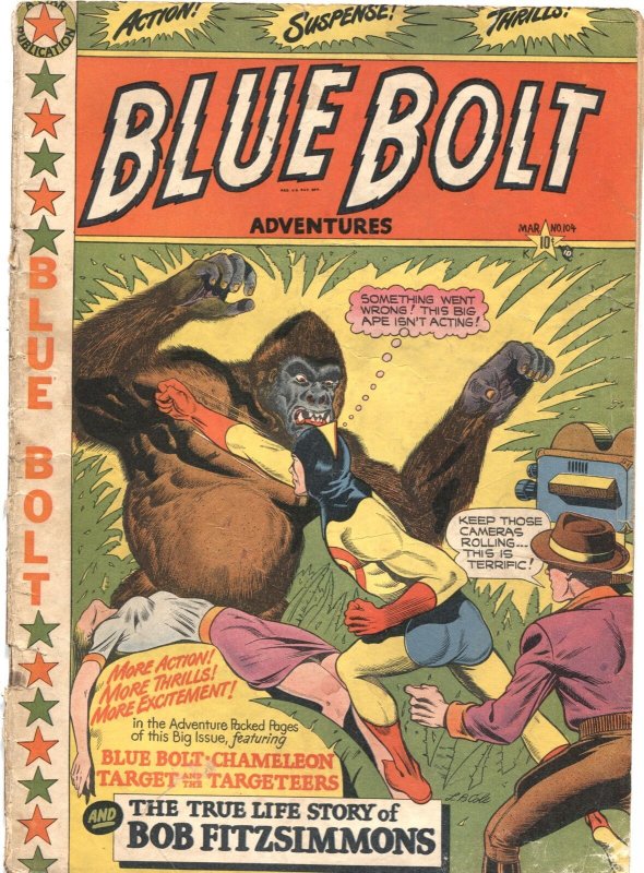 Blue Bolt #104-1950-Lb Cole Superhero Over-Target-Chameleon-Rare, raw, ungraded comic book — front cover