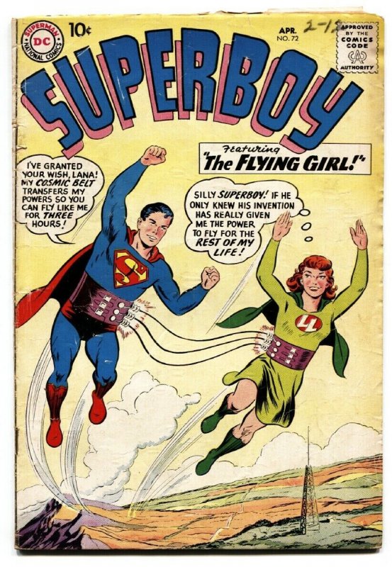 Superboy #72 (DC Comics, 1959), raw comic book in VG- condition — front cover