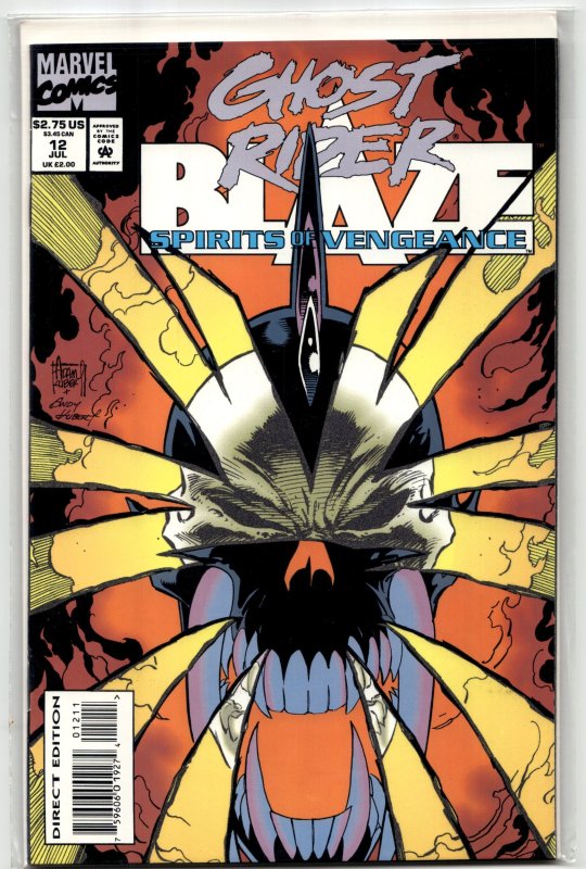 Ghost Rider/Blaze: Spirits of Vengeance #12 (Marvel Comics, 1993), raw, ungraded comic book — front cover
