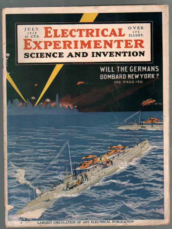 Electrical Experimenter 7/1918-Gernsback-WWI-Thomas Edison-historic-VG (Experimenter Publishing), raw comic book in VG condition — front cover