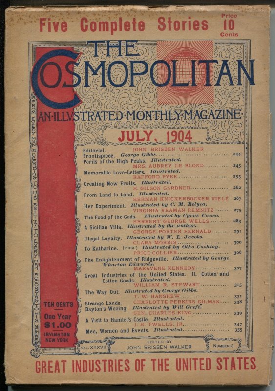 Pulp: Cosmopolitan 7/1904-HG Wells-Sherlock Holmes Ad-Black Cat Pulp Ad-FN+, raw comic book in FN+ condition — front cover