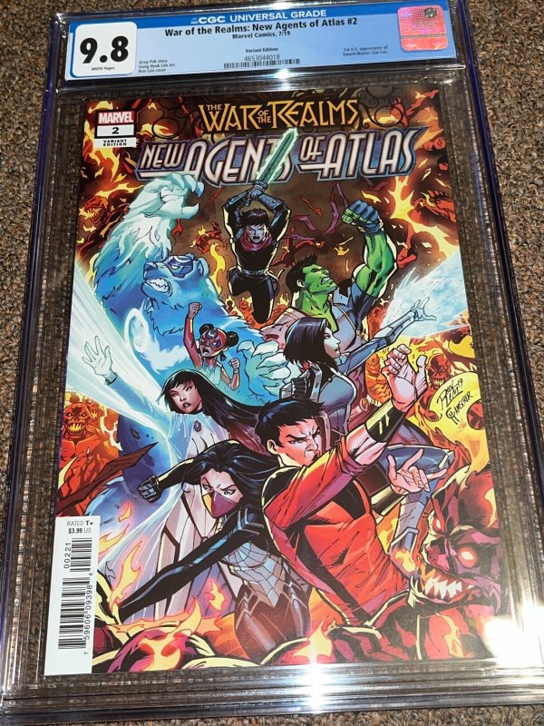 War of the Realms New Agents of Atlas #2 (Marvel Comics, 2019), CGC 9.8 graded comic book, Universal Blue label — front cover in its holder