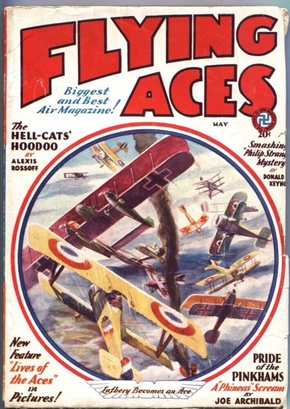 Pulp: Flying Aces 1932 May-Philip Strange Hero & Aviation Pulp-Bi Plane Battle (1932), raw, ungraded comic book — front cover
