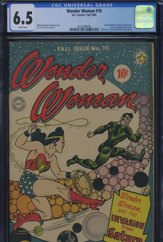 Wonder Woman #10 (DC Comics), CGC 6.5 graded comic book, Universal Blue label — front cover in its holder
