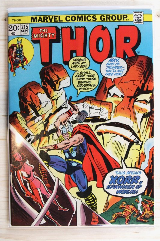 Thor #215 (Marvel Comics, 1973), raw comic book in VF+ 8.5 condition — front cover