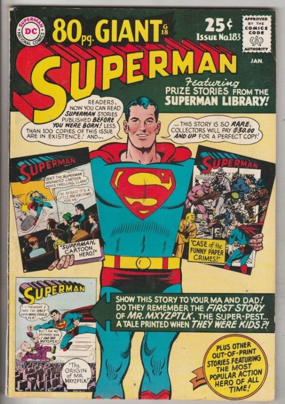 Superman #183 (DC Comics), raw comic book in FN+ condition — front cover