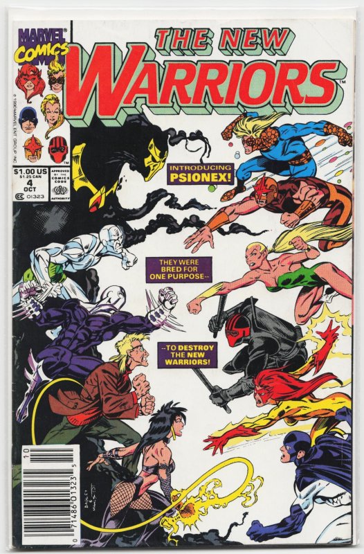 The New Warriors #4 (Marvel Comics, 1990), raw, ungraded comic book — front cover