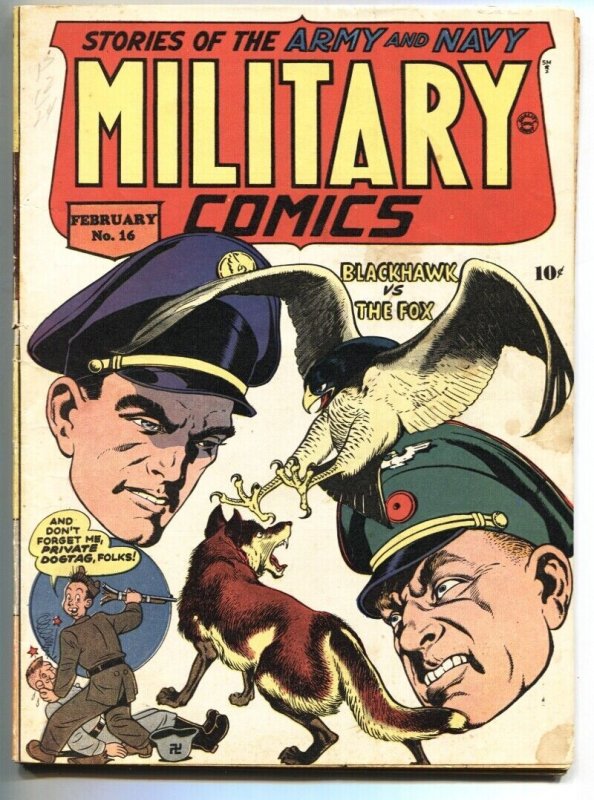 Military Comics #16 (Quality Comics, 1944), raw comic book in VG- condition — front cover