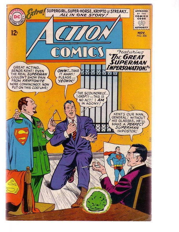 Action Comics #306 (DC Comics, 1963), raw comic book in VG+ condition — front cover