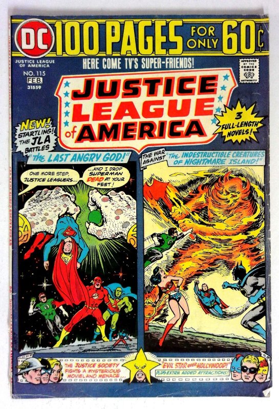 Justice League of America #115 (DC Comics, 1975), raw comic book in VG condition — front cover