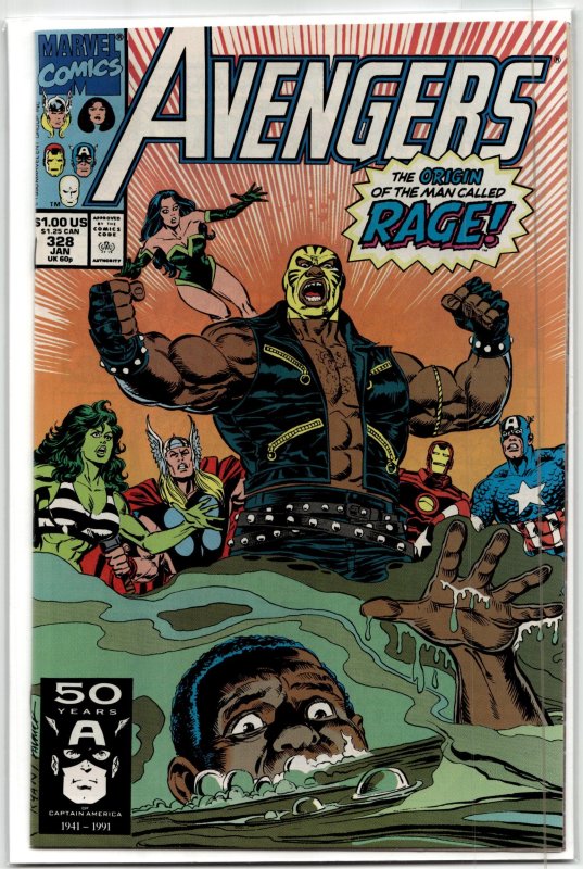 The Avengers #328 (Marvel Comics, 1991), raw, ungraded comic book — front cover