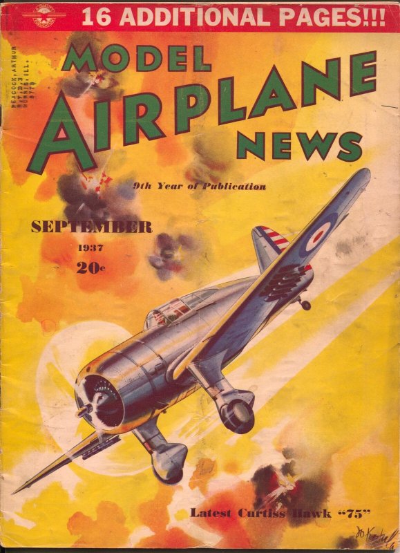 Model Airplane News 9/1937-Curtiss Hawk "75" Plane Cover-Josef Kotula-VG, raw comic book in VG condition — front cover