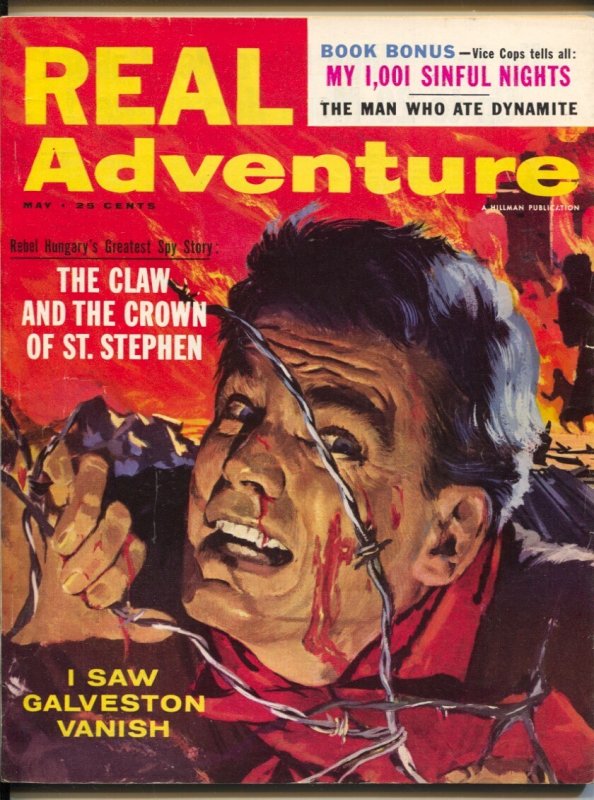 MAG: Real Adventure 5/1957-Hillman-Galveston Hurricane-barbed Wire Terror Cov..., raw, ungraded comic book — front cover