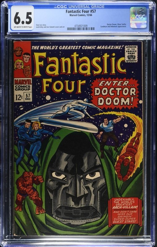 Fantastic Four #57 (Marvel Comics, 1966), CGC 6.5 graded comic book, Universal Blue label — front cover in its holder