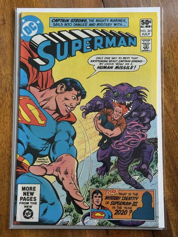 Superman #361 (DC Comics, 1981), raw comic book in VF+ 8.5 condition — front cover